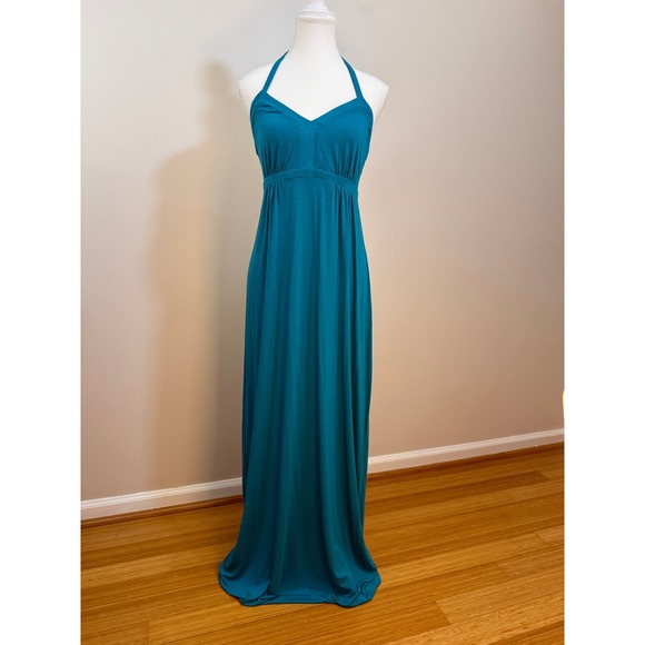 Express Dresses & Skirts - Express Halter Maxi Dress S Teal Blue Empire Waist Jersey Knit NWT Beach Cruise